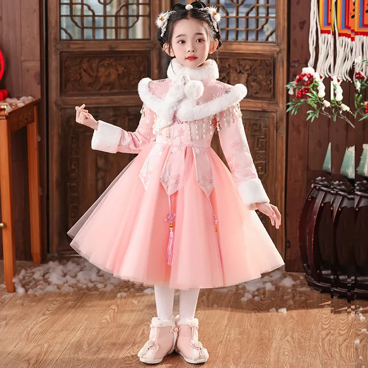2025新款女童汉服秋冬女宝拜年服冬季新年装冬季儿童过年唐装衣服