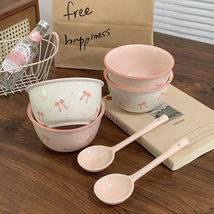 【少女心碗勺】蝴蝶结陶瓷少女心沙拉碗干饭喝汤勺碗勺餐具螺蛳粉