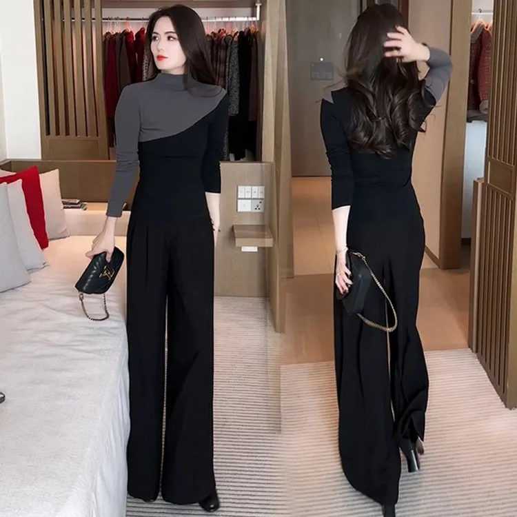 早秋显瘦T恤小众设计感洋气时尚减龄打底长袖拼色气质上衣