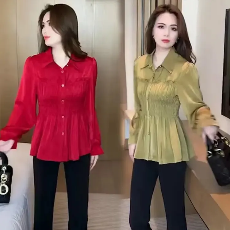 春季新款衬衫薄荷曼波穿搭收腰显瘦立领上衣