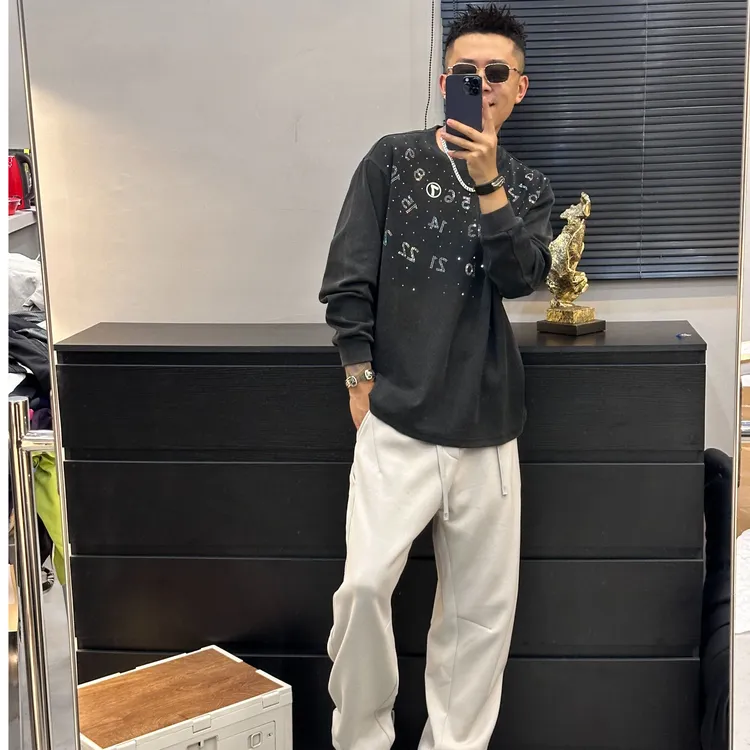 秋冬男款满天星数字烫钻休闲百搭圆领男士卫衣