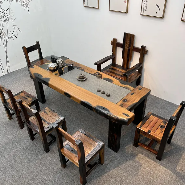 老船木茶桌椅组合庭院茶几中式一体办公室泡茶台实木茶桌一整套