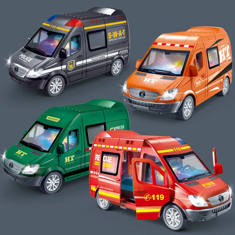 声光儿童惯性玩具车男孩宝宝可开门消防车警车物流货运车仿真模型