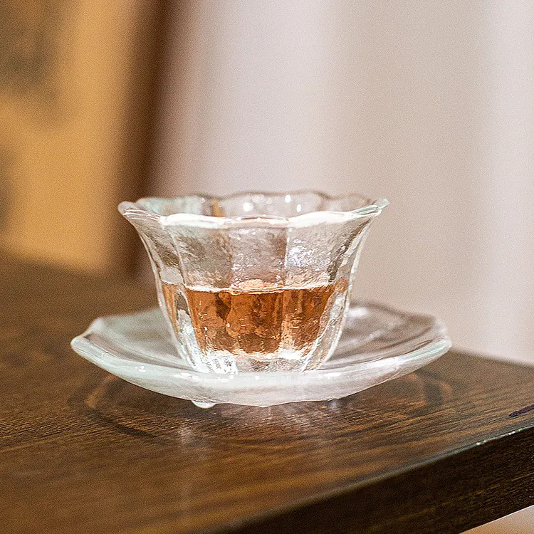 瓷造锤纹花朵杯50ml加厚玻璃品茗客杯茶具喝茶花茶开水茶水茶杯