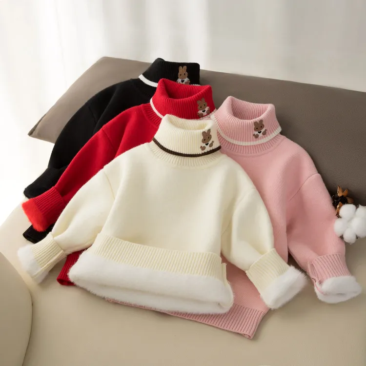 儿童高领毛衣女童宝宝洋气一体绒针织衫冬装2025新款加绒加厚打底
