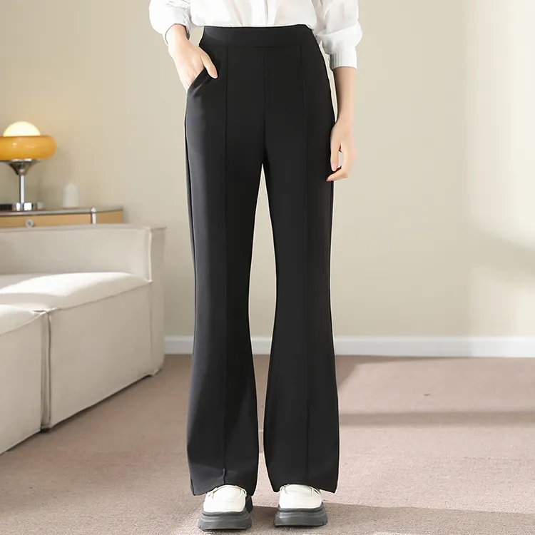 大码垂感黑色微喇裤秋季2025新款女士高腰弹力时尚显瘦休闲喇叭裤