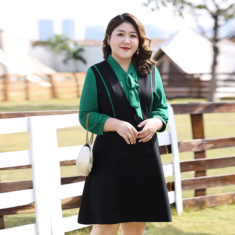 大码连衣裙女士弹力显瘦A字裙秋季新款胖mm中长款裙子气质女装
