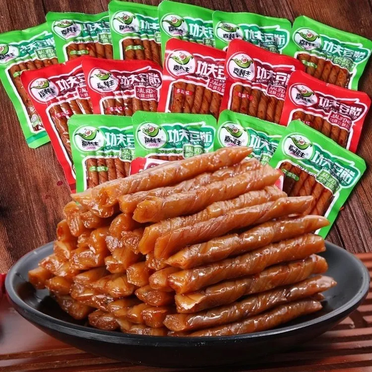 功夫豆筋网红老式辣条豆卷童年回忆休闲小袋豆条香辣味麻辣一整箱