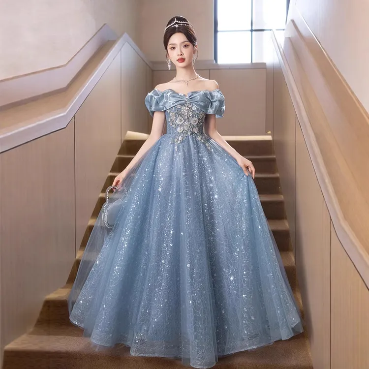 蓝色礼服绝美轻礼服新款公主裙18岁成人礼女生礼服端庄大气高级感