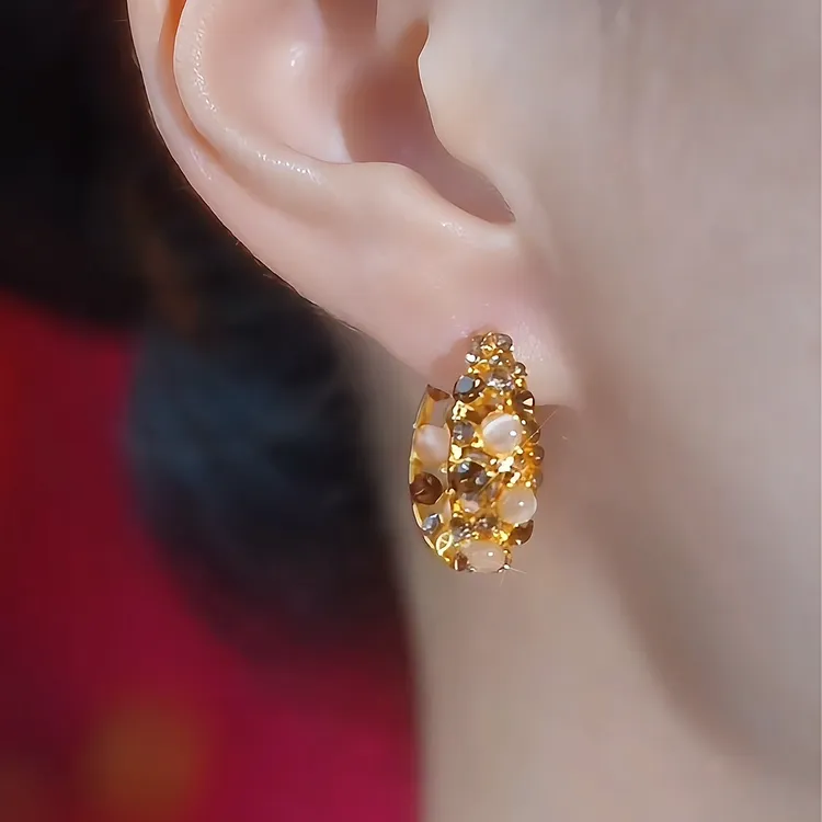 【2厘米】轻奢镶嵌拼色圈圈个性圆圈精致耳饰复古耳环个性耳圈耳扣