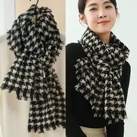 Love is long2025新款100%绵羊毛围巾女洋气经典千鸟格秋冬季百搭