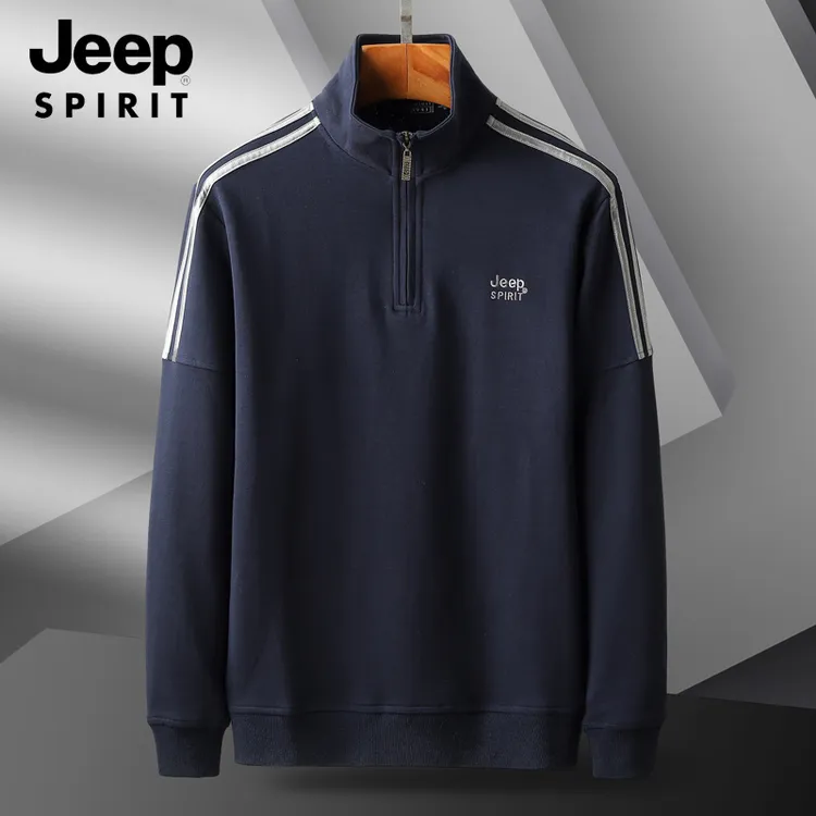 JEEP SPIRIT时尚半拉链长袖立领卫衣男士春秋休闲宽松打底上衣