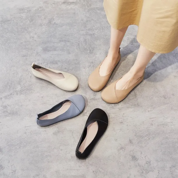 2051-2【头层牛皮】34-41 四季透气百搭软底平底单鞋真皮乐福鞋