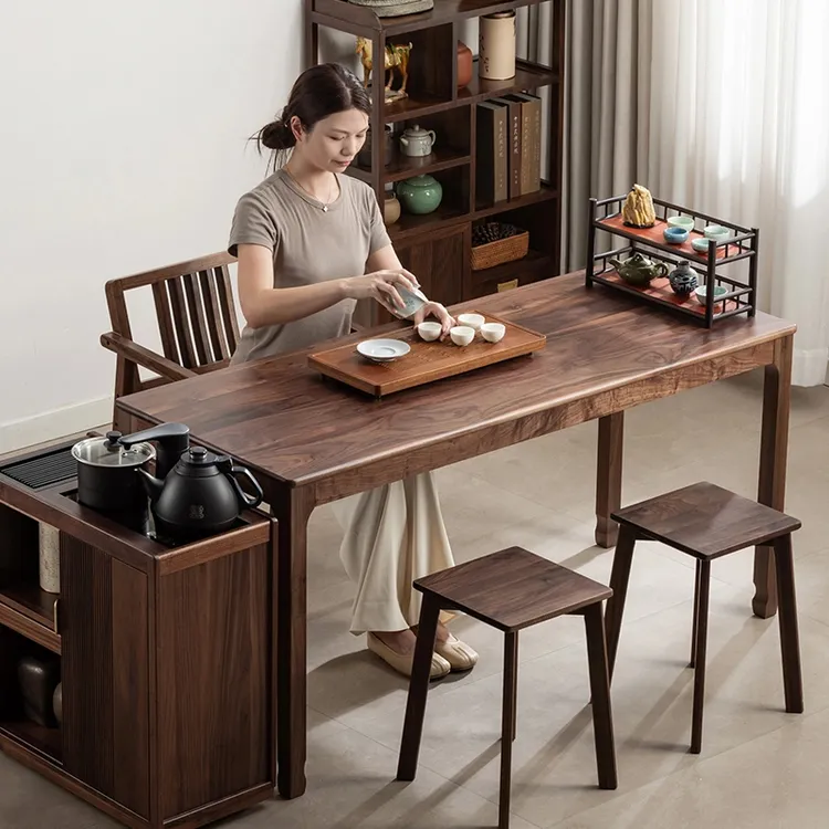 北美胡桃木茶桌椅新中式茶台家用阳台泡茶台茶室茶艺现代桌椅凳