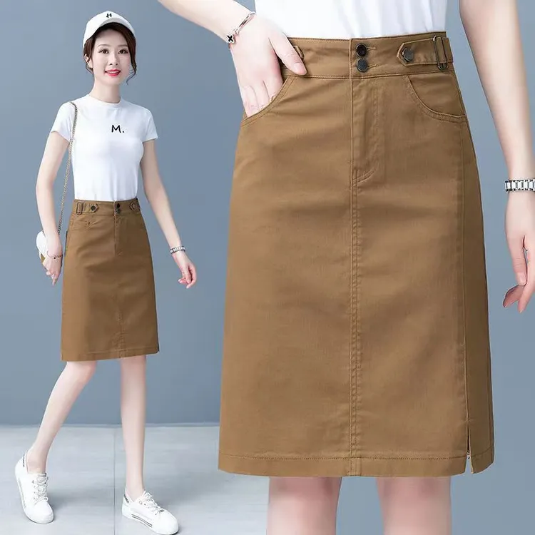 高腰休闲韩版半身裙女春夏季2025新款包臀中长裙子宽松显瘦A字裙
