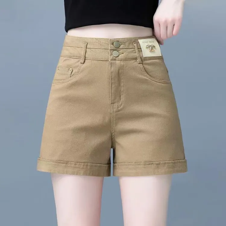 2025年短裤女夏季新款高腰宽松显瘦弹力a字休闲外穿薄款阔腿热裤