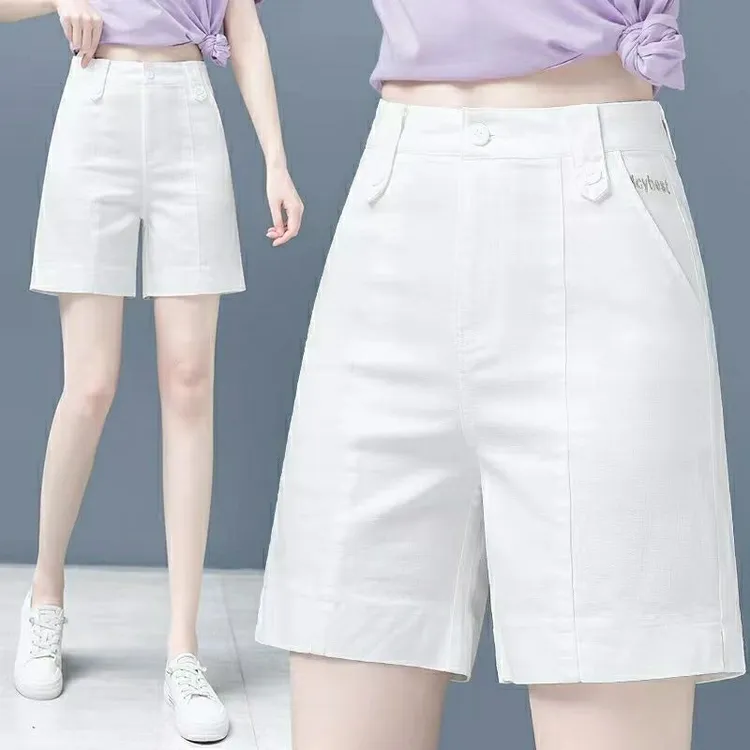 2025夏季薄款五分短裤女短裤女a字弹力直筒白色休闲裤四分裤短裤