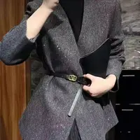 高级感格纹西装外套女欧洲站2025秋新款韩系重工亮片收腰显瘦西服