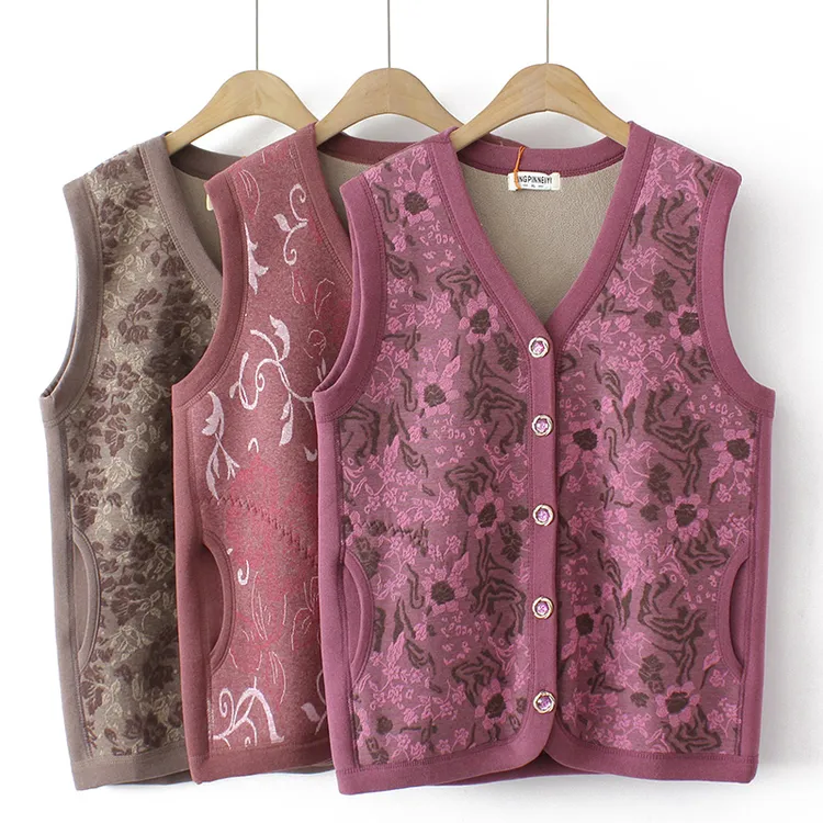 彩羊中老年人马甲女加绒加厚奶奶装保暖背心老太太坎肩