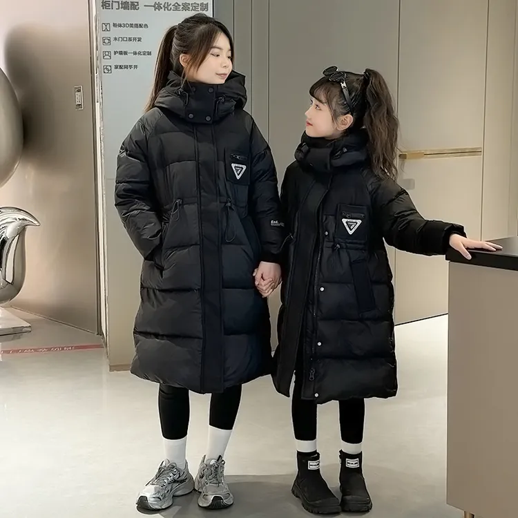 2025新款女童加长款棉衣修身收腰显瘦保暖加厚亲子棉服外套冬装潮