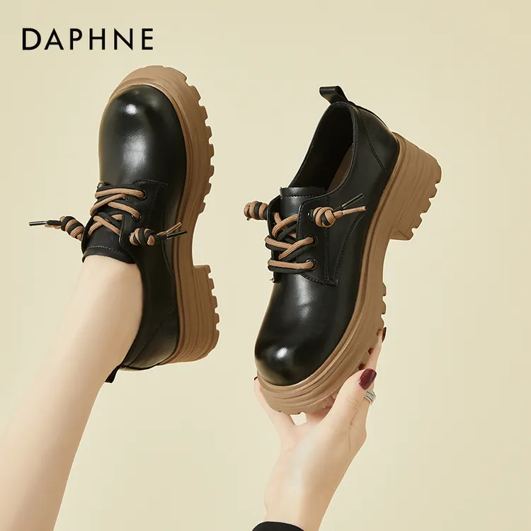 达芙妮英伦风小皮鞋女25年冬季新款百搭女鞋厚底松糕大头鞋单鞋女