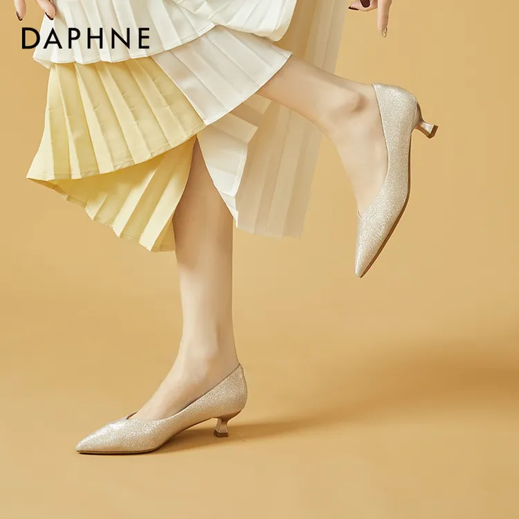 达芙妮婚礼妈妈鞋女香槟色婚鞋单鞋配旗袍鞋子高跟鞋婚宴喜婆婆鞋