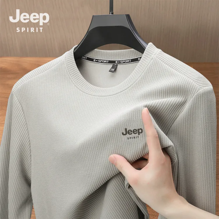 JEEP SPIRIT卫衣男秋冬季新款加绒加厚T恤圆领长袖休闲打底衫宽松
