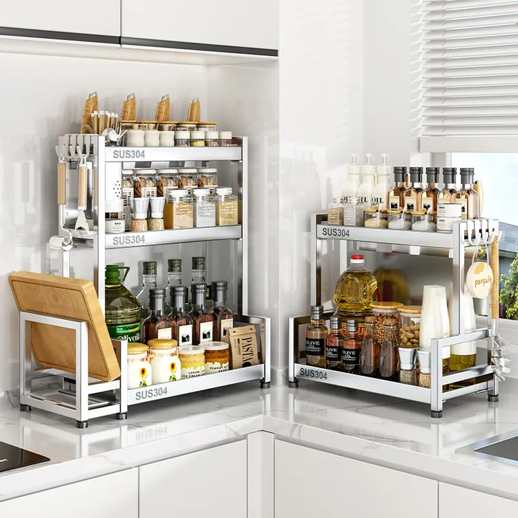 304不锈钢调料置物架极窄厨房调料架台面油盐酱醋调味料品收纳架