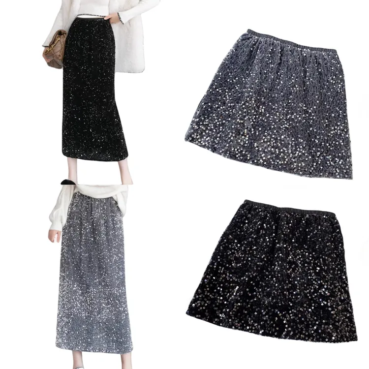 Z198200大码半身裙亮片