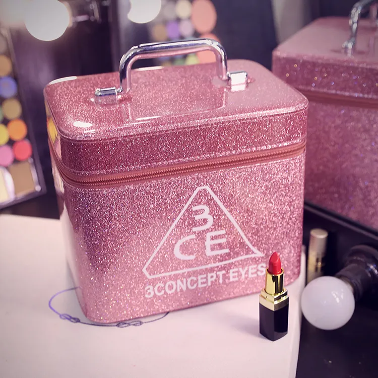韩国网红爆款化妆包带镜子2025女便携大容量高档手提化妆品收纳箱