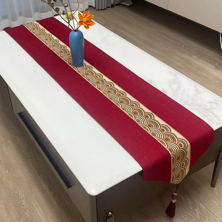 宽度红色喜庆茶几桌布长条客厅现代新中式禅意茶席轻奢高端茶旗布
