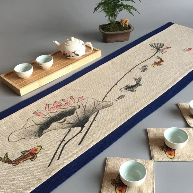 茶席功夫茶道零配茶垫茶旗禅意桌旗茶桌垫布茶布茶桌布长条布麻布