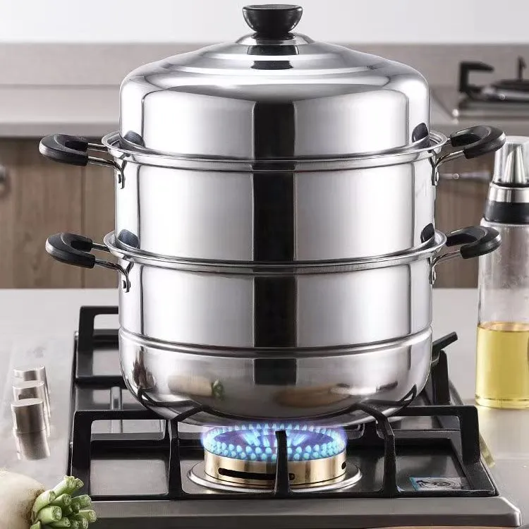 厂家不锈钢三层厨具蒸锅多层烹饪家用蒸煮锅大容量多功能菜刀汤锅