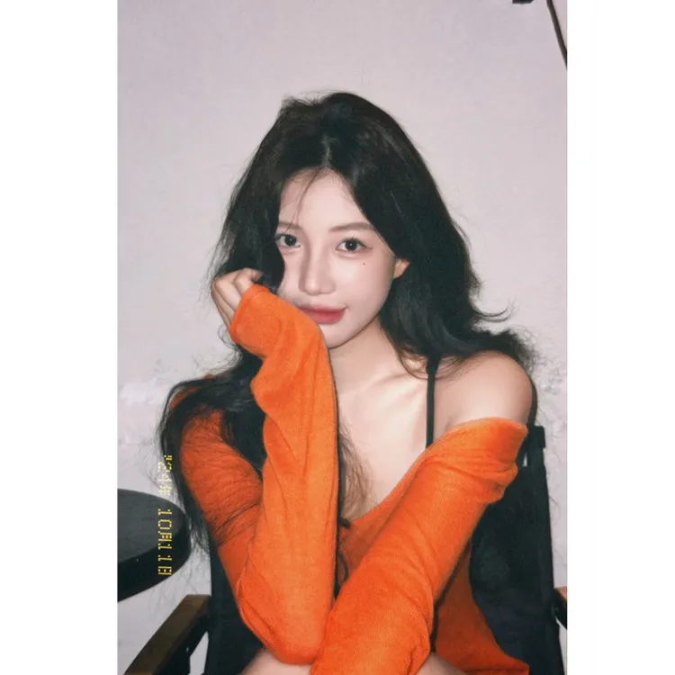 parkyeon橘色斜肩针织衫女装秋冬内搭修身显瘦纯欲风气质绝美上衣