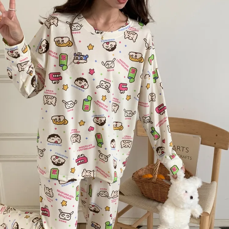【长袖圆领系列】睡衣女春秋季长袖卡通外出新款宽松家居服套装0269