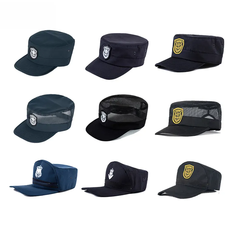 新保安帽子物业门卫特勤作训网眼帽黑色大檐帽鸭舌四季保安训练帽