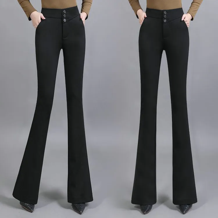 微喇裤高个子加长款女裤子秋冬新款高腰弹力显瘦小众洋气休闲长裤