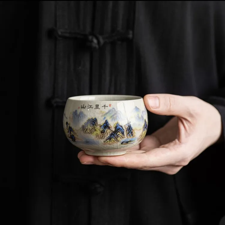 汝窑主人杯大号品茗杯中式大容量茶具高档泡茶喝茶杯子复古器具