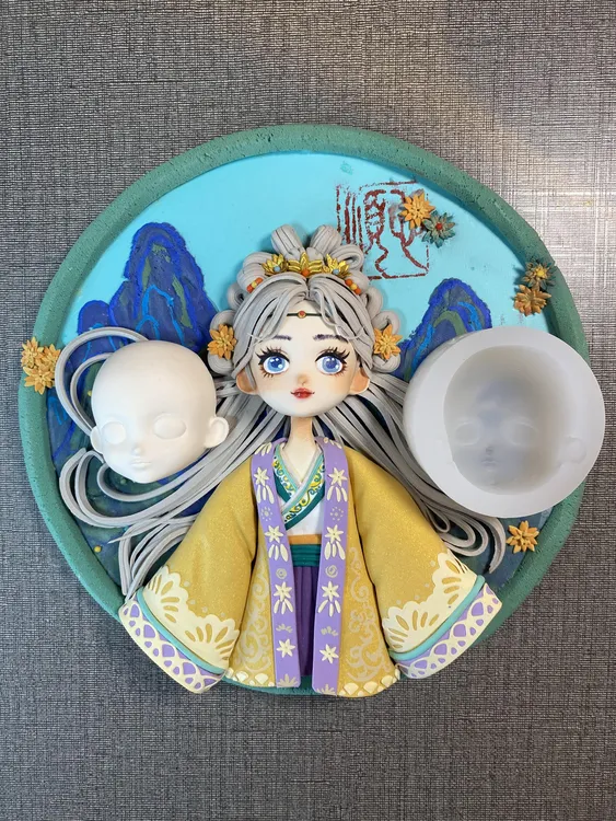 粘土插画风甜妹硅胶脸模Q版软陶泥模具石塑脸模