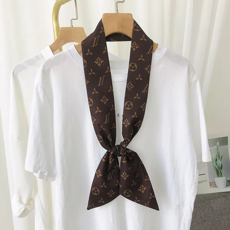 韩国细窄长条丝巾法式飘带领巾女印花绑头发带森系简约复古发饰