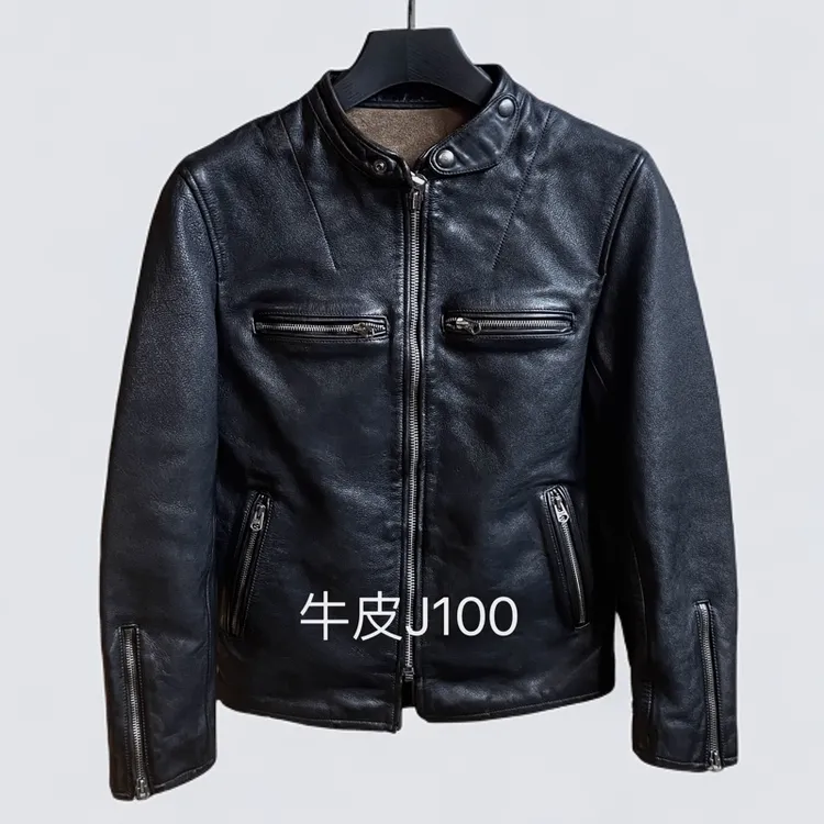 新品春秋男士立领经典复古机车J100头层牛皮1.7毫米左右真皮衣男