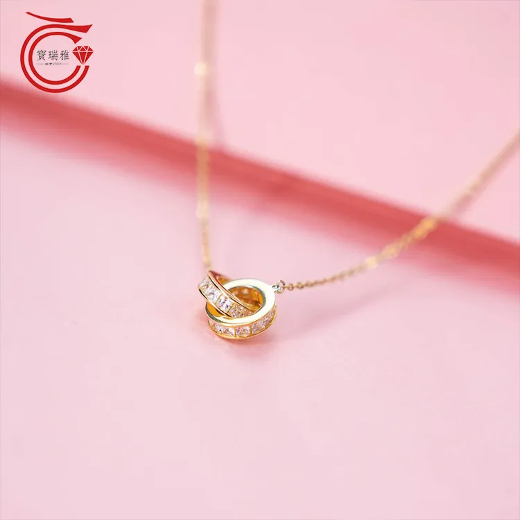 宝瑞雅S925银环环相扣首饰吊坠锁骨链小清新精美锁骨链优雅古风链