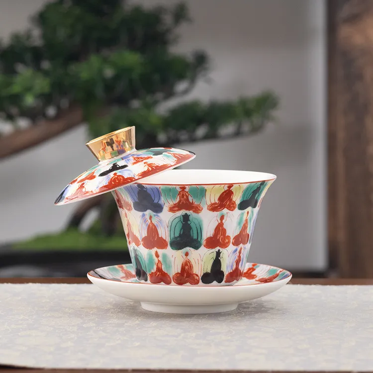 可悬停盖碗茶杯中式复古三才盖碗家用高档宫廷风可悬停功夫泡茶碗