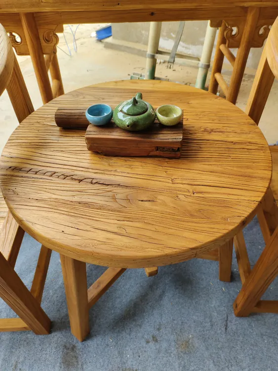 约侘寂风复古家用桌椅阳台原木老榆木茶桌66*66*66直径66厘米高度