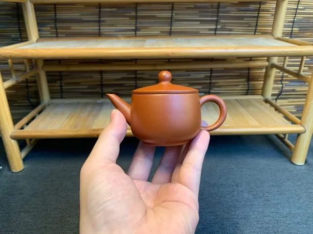 潮州朱泥手拉壶大口好投茶汉瓦茶壶全手工手工朱泥紫砂壶泡茶壶