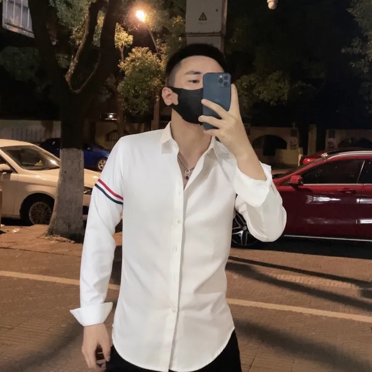 恩吧男装衬衣长袖修身休闲衬衫百搭设计感帅气小众青春流行立领