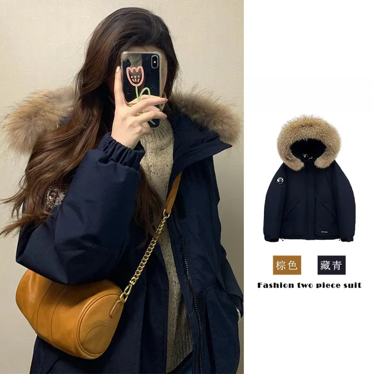 小个子毛领加厚深秋夹棉派克服外套藏青色棉服女冬季新款洋气爆款