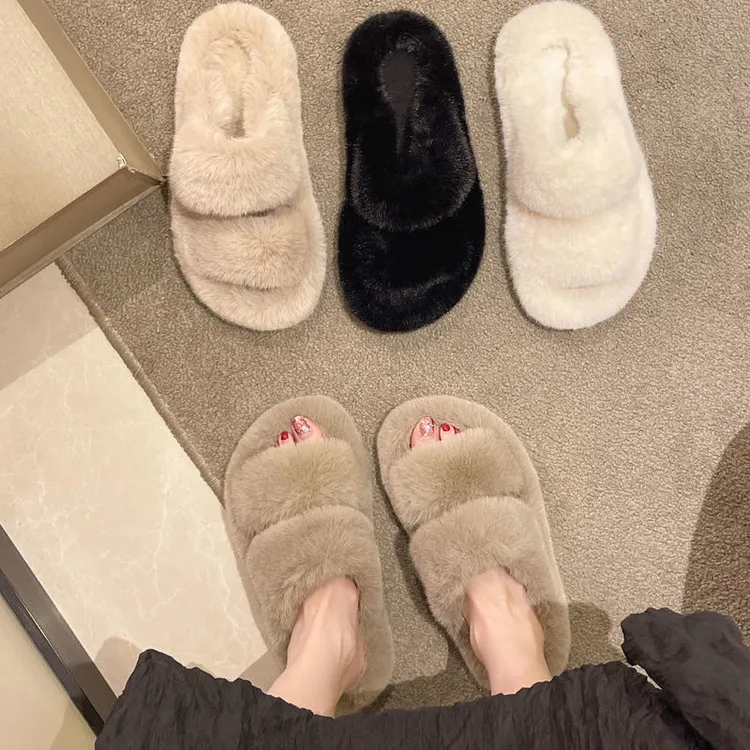 2025秋冬毛毛鞋懒人拖鞋厚底防滑网红百搭双杆软底外穿毛毛拖鞋女