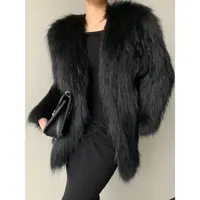 人造皮草 秋冬新款气质黑色貉子毛皮草黑色保暖外套 JINQB0940