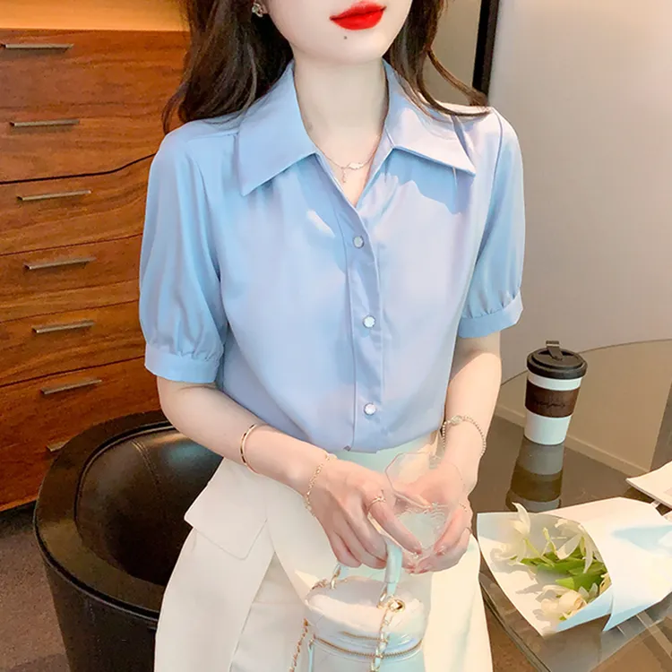 时尚polo领白色短袖衬衫女夏季2025年新款洋气职业装女士衬衣上衣